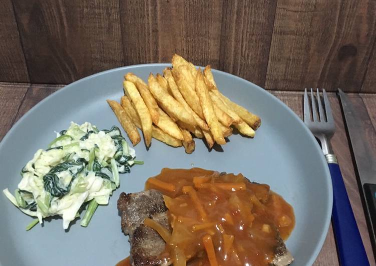 Resep Beef Steak with Sweet n Sour Sauce (Salad Kol Sawi) yang Menggugah Selera