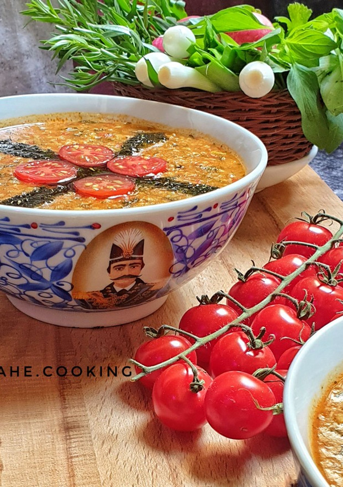 عکسی از دستور آش گوجه با برنج نیم دونه