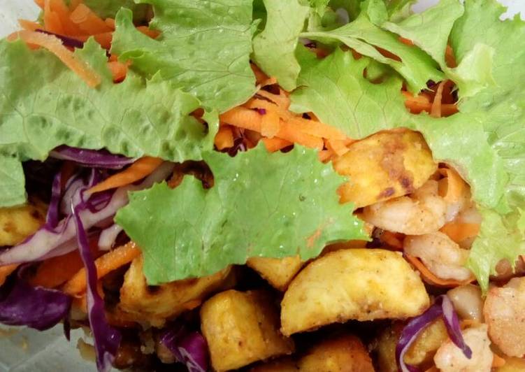 Beans, Fried Plantain with Spiced Shrimps