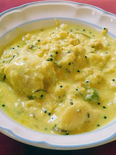 A picture of Taro with buttermilk gravy aka taro morekuzhambu.