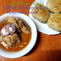 Sultani chicken korma & Rosemary buns A picture of Sultani chicken korma & Rosemary buns.
