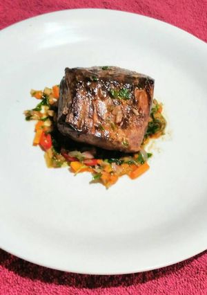 A picture of Filet Mignon and Sauce Brunoise.