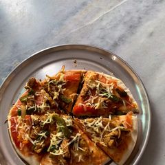 Homemade chicken pizza A picture of Homemade chicken pizza.