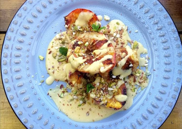 Easiest Way to Make Super Quick Homemade Grilled fruits with light custard and crushed nuts