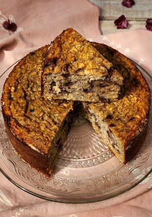 Una foto de 🍌🍫 Budín de banana, avena, coco y chocolate. Postre frío sin harinas, sin azúcar añadido 🍫🍌