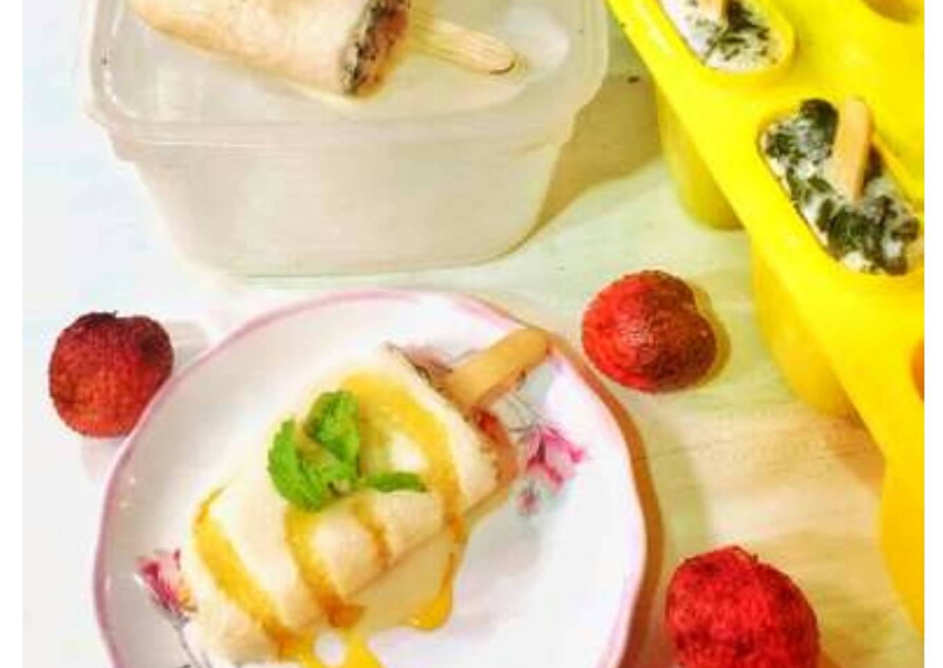 Leetchi,curd and caramel pepsicle