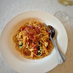 Chorizo and pancetta pasta A picture of Chorizo and pancetta pasta.