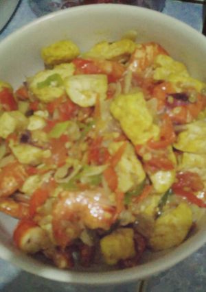 Foto resep Tumis udang tahu pedas