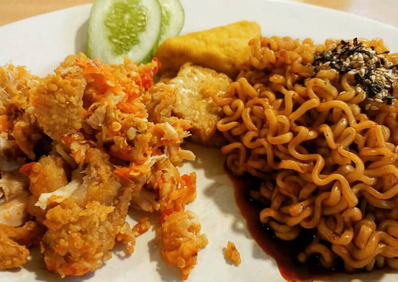 Resep Indomie samyang ayam geprek, Enak