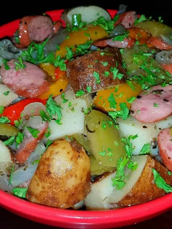 Easy Way Make Recipe Mike&#39;s Peppered Potato Onion Sausage Bake that is Can Pamper Your Tongue, Addictive}