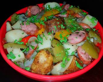 New Recipe Mikes Peppered Potato Onion Sausage Bake Delicious Simple