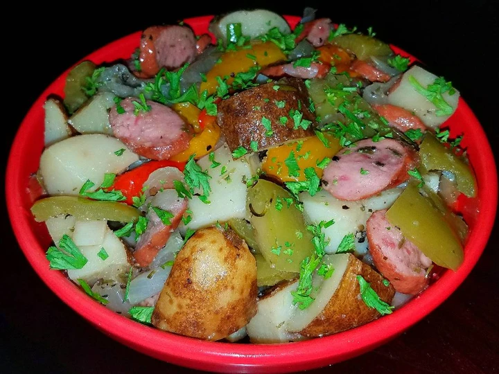 Easy Way Make Recipe Mike&amp;#39;s Peppered Potato Onion Sausage Bake that is Can Pamper Your Tongue, Addictive}