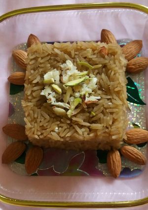 A picture of Jaggery rice/gur wala chawal.