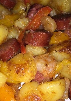 A picture of One Bowl Fiesta Sausage, Shrimp & Potatoes.