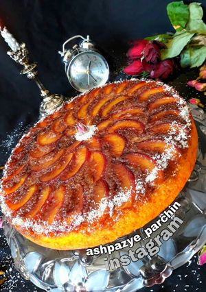 عکسی از دستور کیک آپسایدداون هلو با فردستساز ۱🌸 کیک هلو