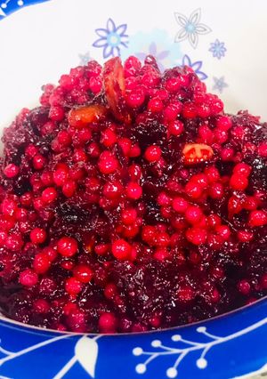 A picture of Sabudana beetroot halwa.