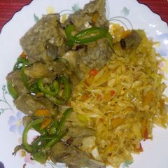 A picture of Cabbage and pork. #Localfoodcontest_mombasa.