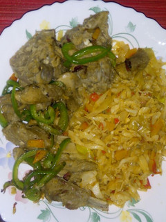 A picture of Cabbage and pork. #Localfoodcontest_mombasa.