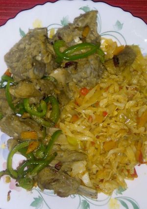 A picture of Cabbage and pork. #Localfoodcontest_mombasa.