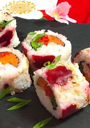 A picture of Beetroot Roll Sushi.