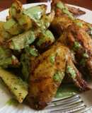 Alitas de pollo adobadas con patatas gajo al horno