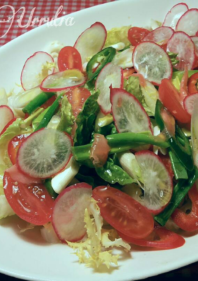 Una foto de Ensalada mixta picante, con rábanos y jengibre