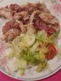 Chunks of chicken with speck