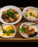 SP.0749 - Cơm Ngũ Sắc - Bò Xào Súp Lơ - Bánh Flan Việt Quốc - Sữa Chua Trộn Xoài