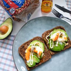 A picture of Avo and Poached Egg on Rye Bread Toast.