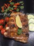 Whisky (non-alcoholic) infused pork ribs with chilli & lime glaze