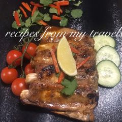 Whisky (non-alcoholic) infused pork ribs with chilli & lime glaze A picture of Whisky (non-alcoholic) infused pork ribs with chilli & lime glaze.