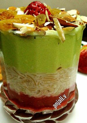 A picture of Pistachio Firni, sewaiyan Trifle Pudding.