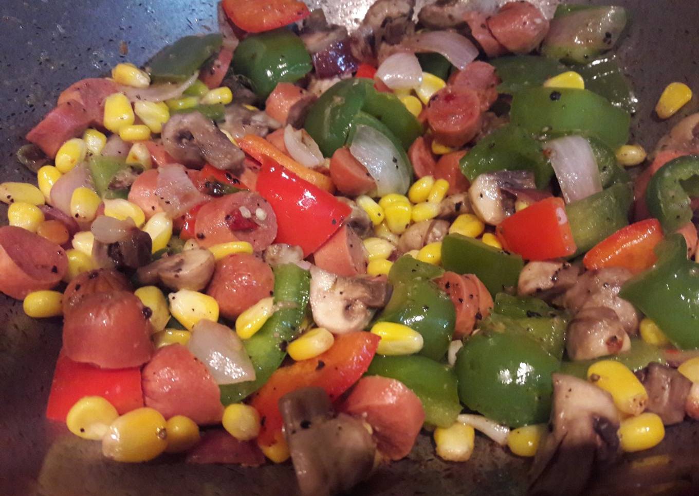 Chicken sausage fry  with mushrooms and veggies