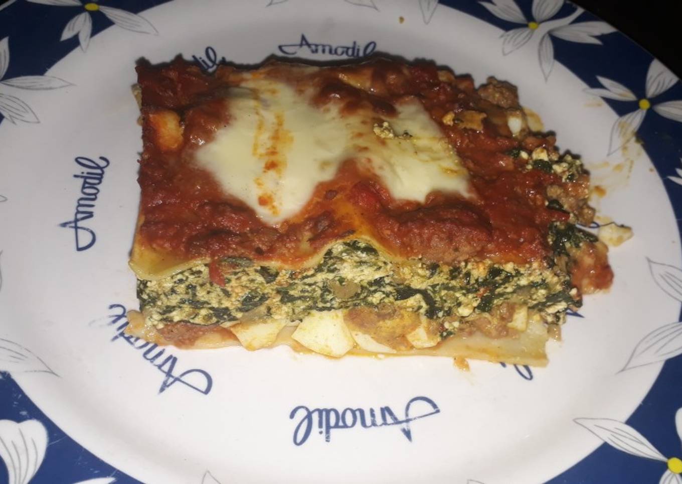 Lasaña mixta con salsa boloñesa