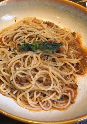 Hình của món Mì ý bò bằm.