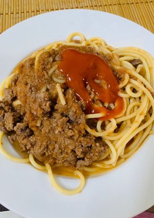Hình của món Mỳ ý bò bằm.