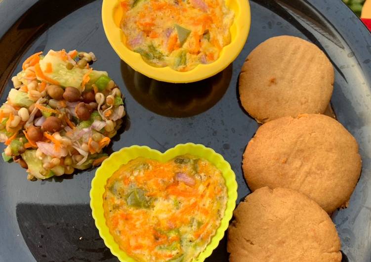 Egg muffin peanut butter cookies and brown chana sprout salad