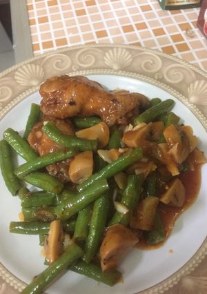 Foto resep Ayam jamur oseng kacang panjang