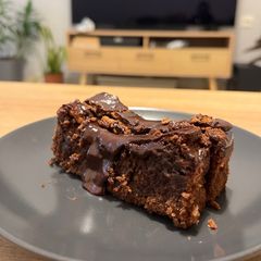 A picture of Gluten free chewy chocolate cake with almond flour.