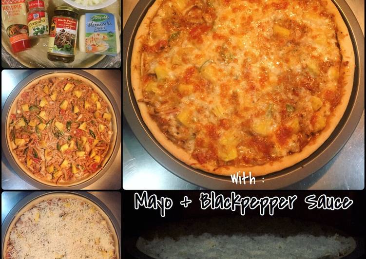 Bagaimana Menyiapkan Italian Pizza with Mayo + Blackpepper Sauce yang Bikin Ngiler