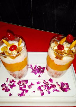 A picture of Milkshake with coffee and layer with mango jam.