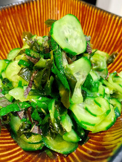 A picture of Cucumber with Shiso sweet vinaigrette salad.