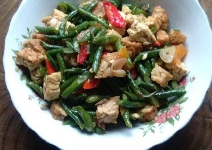 Resep Tumis kacang panjang&amp;tempe modal 13 rb, Lezat Sekali