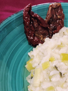 Una foto de Risotto de puerros y brócoli