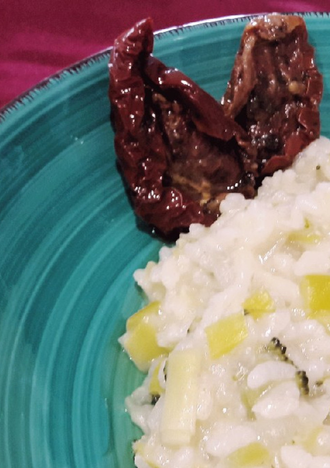 Una foto de Risotto de puerros y brócoli