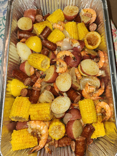 A picture of New Years Eve/Birthday Celebration Shrimp Boil.