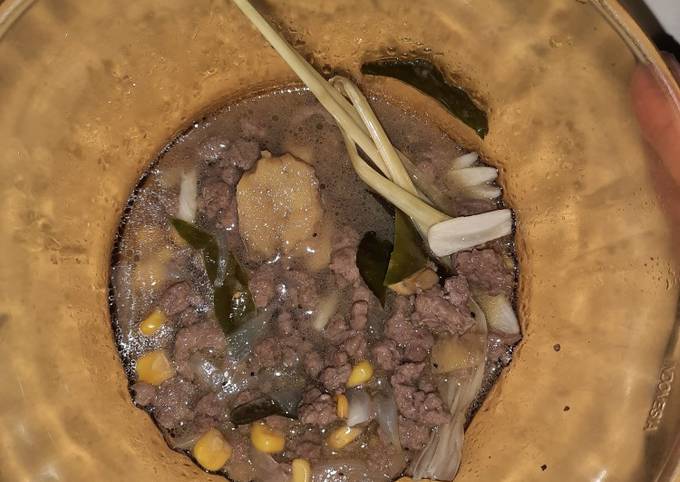 Sup daging giling dengan jagung (mpasi 23 bulan)