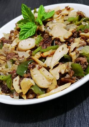 صورة لوصفة فطر مع لحمة ناعمة
