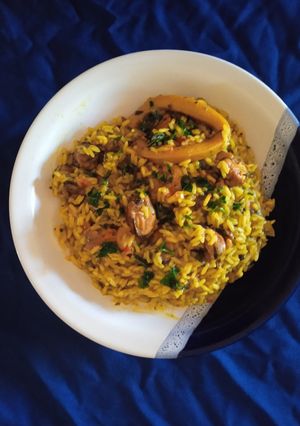 Una foto de Receta con mariscos 🦀🍢