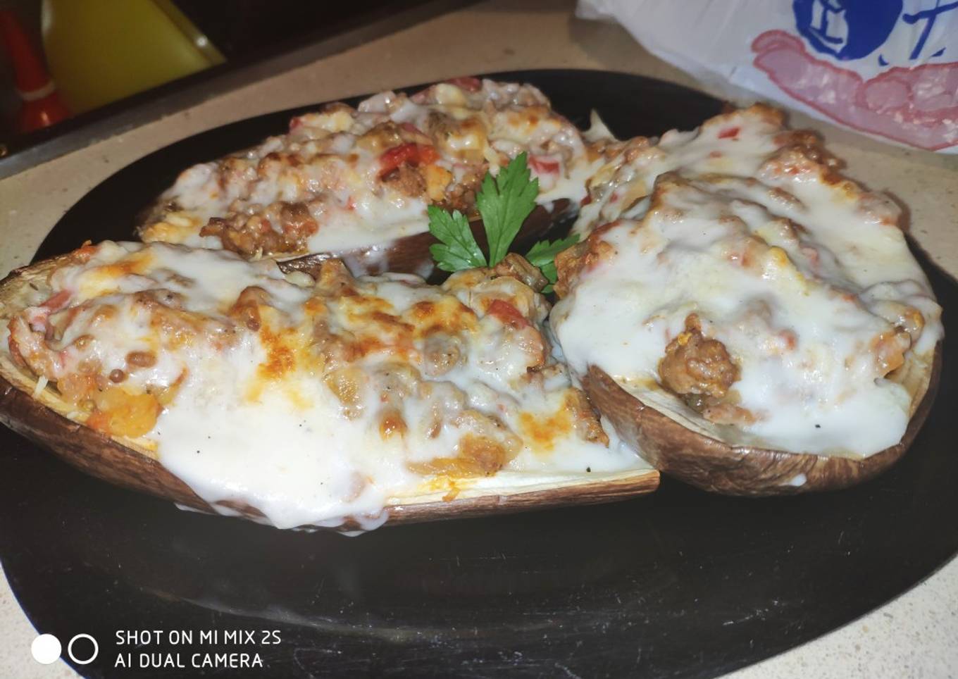 Berenjenas rellenas y bechamel